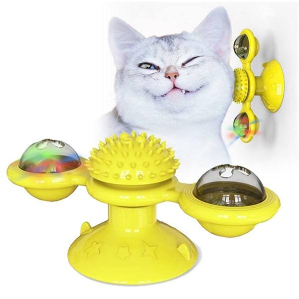 Pet Life 'Windmill' Rotating Suction Cup Spinning Cat Toy - Yellow